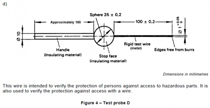 IEC61032 la protection du schéma 4 vérifient que la sonde D d'essai pour les pièces dangereuses examinent 0