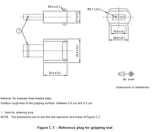 IEC 60884-1 Annexe B Appareil d'essai d'accrochage à la prise d'accrochage alternative pour l'essai d'accrochage à la prise d'accrochage 1