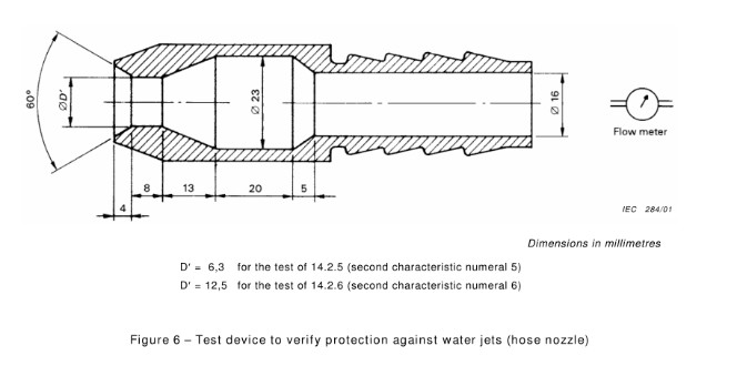Bec de tuyau du CEI 60598-1 IPX5 IPX6 pour la protection contre le jet d'eau Ф6.3mm Ф12.5mm 0