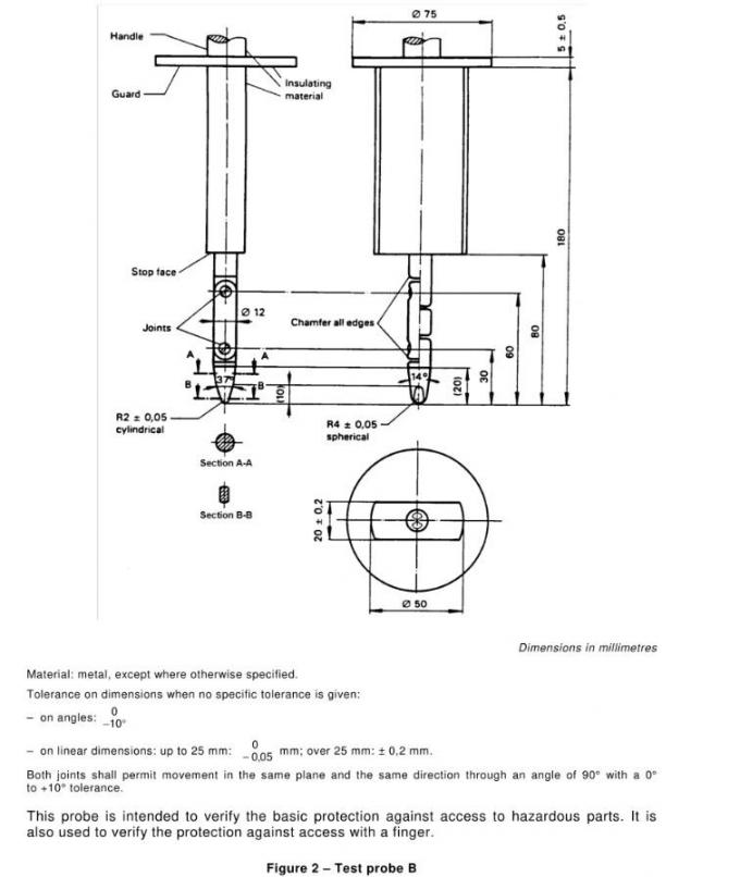 Sonde standard B d'acier inoxydable de doigt d'essai du CEI 60335-1 pour l'essai d'appareils électriques 2