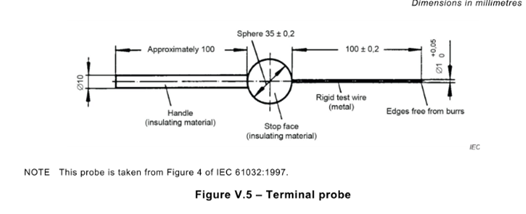 Sonde terminale 20mm±0.2 millimètre du chiffre V.5 de la clause V.1.6 du CEI 62368-1 0